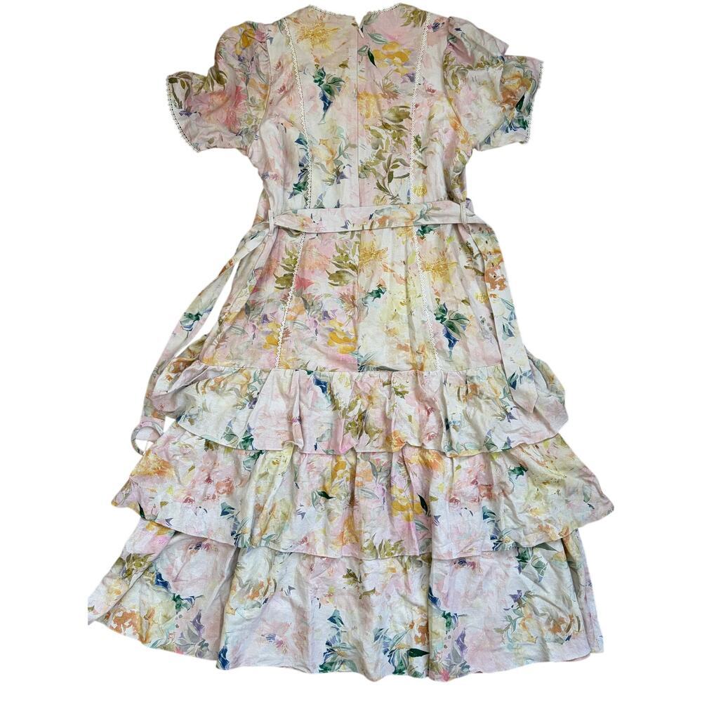 City Chic Garden of Love Linen Maxi w/ Toered Skirt Wite w/Floral Pattern Sz 18